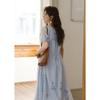 Meixiu French Botanical Embroidery Lyocell Tie-Sleeve Long Dress