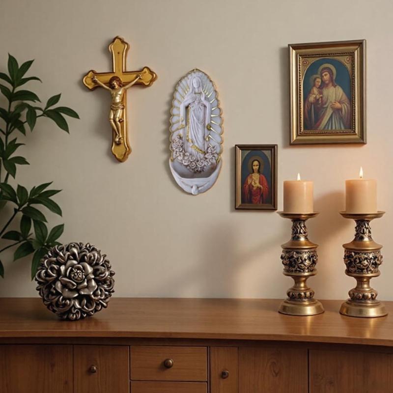 Resins Holy Water Font Catholic Sculpture Wall Hanging Ornament Holy Pool Fountain Religious Home Church Decors Gift