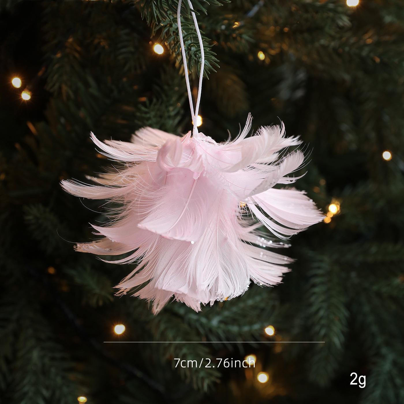 

New Pink White Feather Petals Sticky Powder Christmas Foam Balls Christmas Tree Pendants Christmas Decoration Supplies розовый