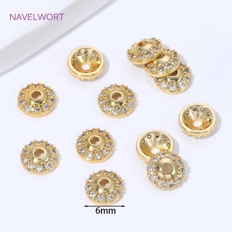 10/20Pcs 18K Gold Plated Brass Spacer Beads Caps For Jewelry Making,With Zircon Flower Beads Cap For Bracelet,DIY Accessories