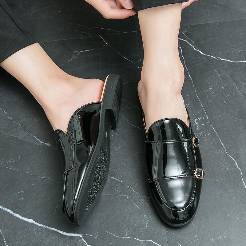Spring Summer Men Leather Fashion Lightweight Half Slipper Summer Men Loafers Flats Slippers for Outdoor Men's Breathable Shoes