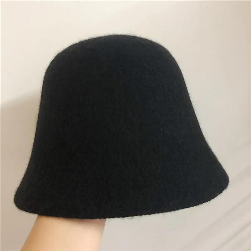 Japanese Real Woolen Vintage Warm Bucket Hat for Women Felt Retro Dome Wool Hats Female Fashion British Style Panama Caps Bonnet