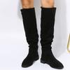 Women's Wrinkle Knee High Boots Autumn New Plus Size Flock Chunky Heel Thigh High Boots for Women Outdoor Casual Ladies Shoes