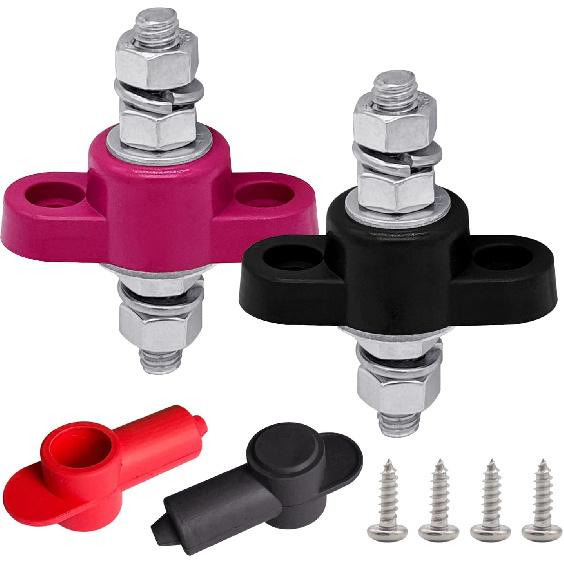 1/4" Stud Remote Battery Terminals 12V 150A, Ampper M6 Single Stud Battery Junction Post Thru Panel Remote Terminal Jumper Post Feed Through W/Cover