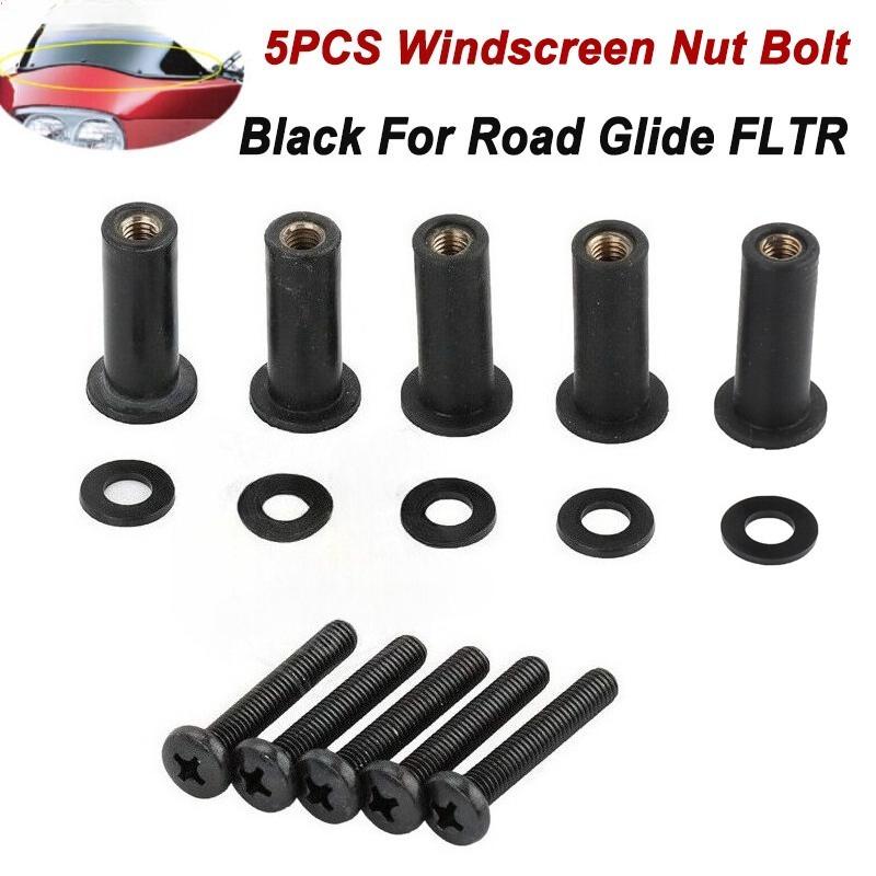 15/30pcs Black Windscreen Well Nut Bolt Screws Kit For Harley Touring Road Glide 98-22 Windshield Nut Bolt Washer Set