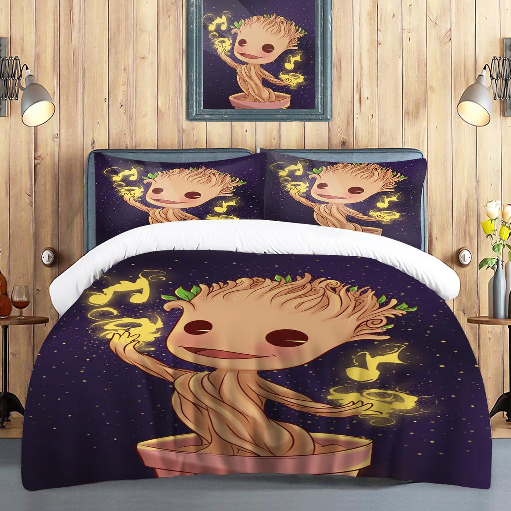 I Am Groot Duvet Cover Set Children Cute Cartoon Quilt 100% Polyeste Skin-Friendly Breathable Comforter Bedding Sets