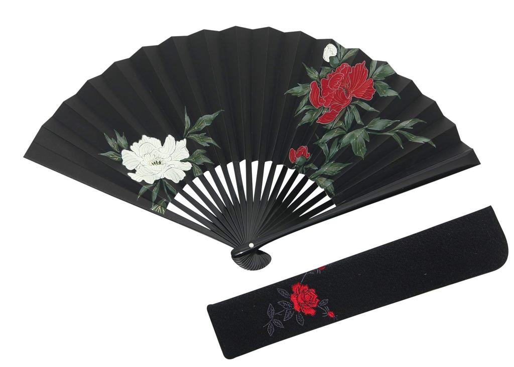 Hasegawa Women's Kyo-Fan (Sensu) with Pouch and Presentation Box, Made in Japan (Peony)