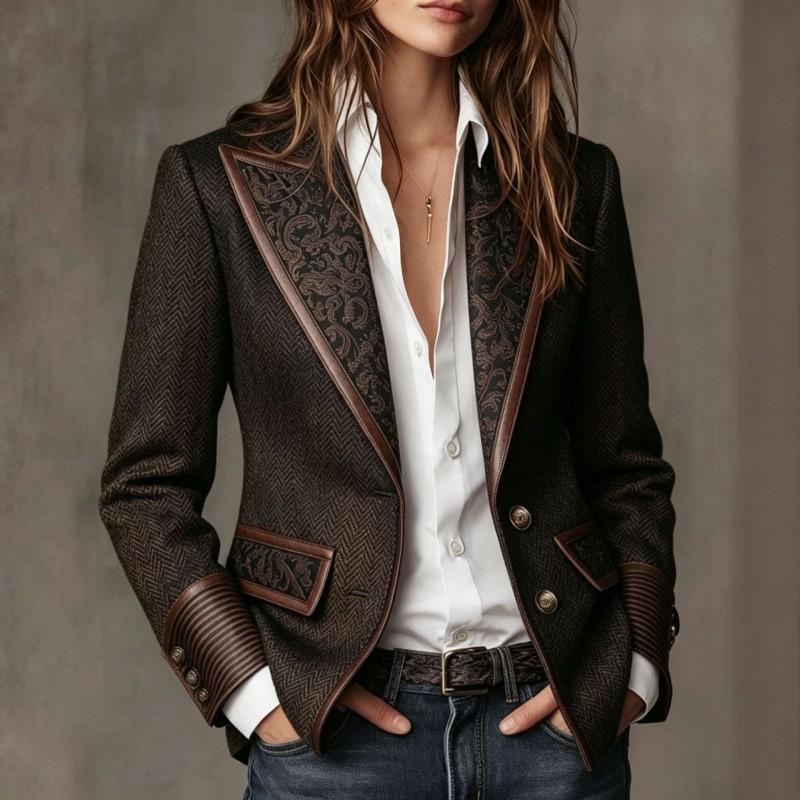 French Vintage Contrast Color Blazer Collar Wool Coat Elegant Thick Winter Womens Outerwear