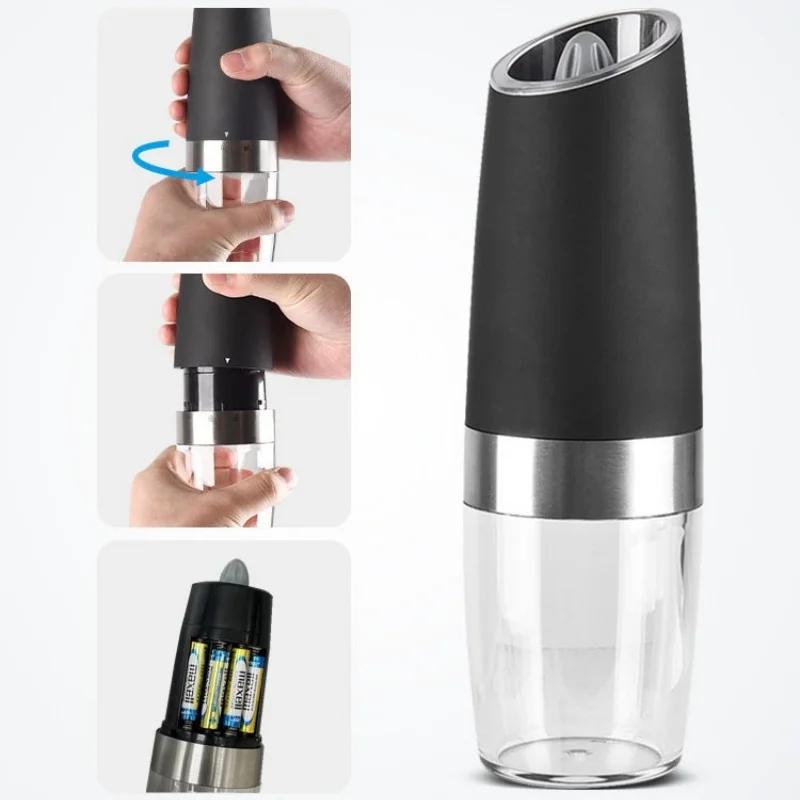 

Гравитационная светодиодная электрическая мельница для специй, электрическая полностью автоматическая мельница, регулируемая толщина, инструмент для приправы для барбекю, мельница для перца