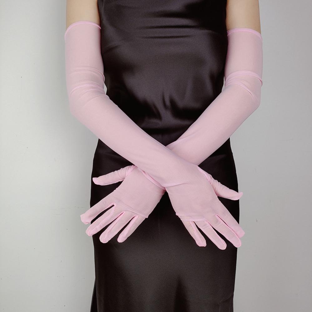 Hot Sexy Lace Long Gloves 55CM Summer Cycling Driving Sun Glove Thin Stretch Mesh Transparent Arm Sleeve Mitten Women