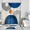 4Pcs Bathroom Shower Curtain Set Blue Mid-CenturyBathroom Curtain With 12 Hooks Non Slip Rugs Toilet Cover Mat Bathroom Partition