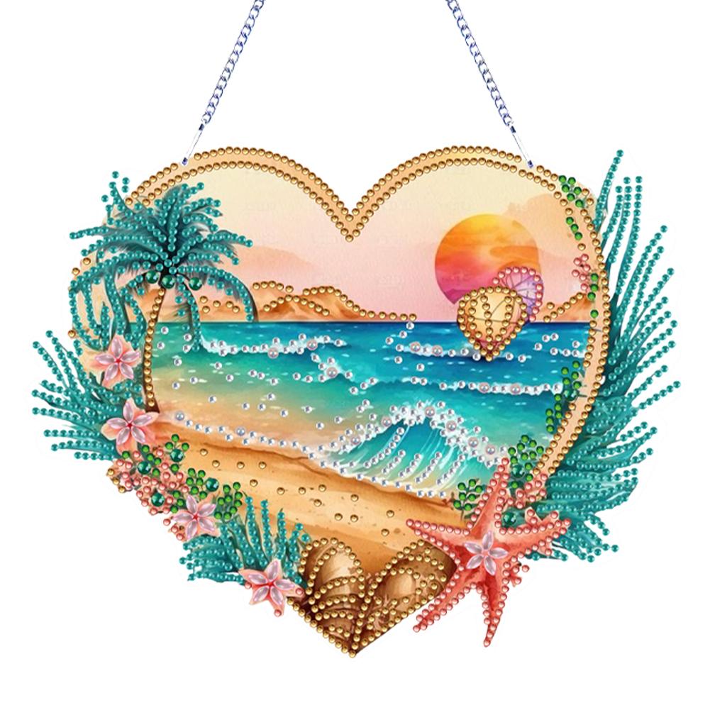 Acrylic Special Shape Love Beach Rhinestone Diamond Art Pendants DIY Diamond Art Pendant Kit Diamond Painting Hanging Pendant
