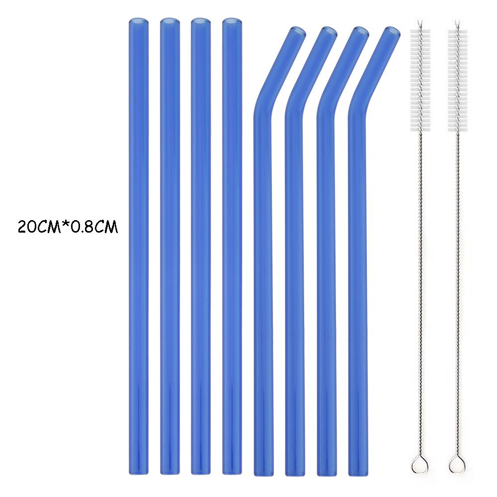 8Pcs High Borosilicate Glass Straw Set Multi-Color Reusable Glass Eco Friendly Drinking Straw for Cocktail Smoothie Bubble Tea