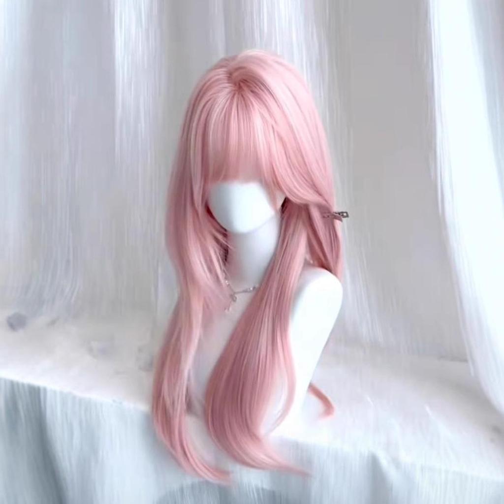 Parrucca Cosplay Lolita Lunga Dritta Rosa Connie con Frangia per Donna