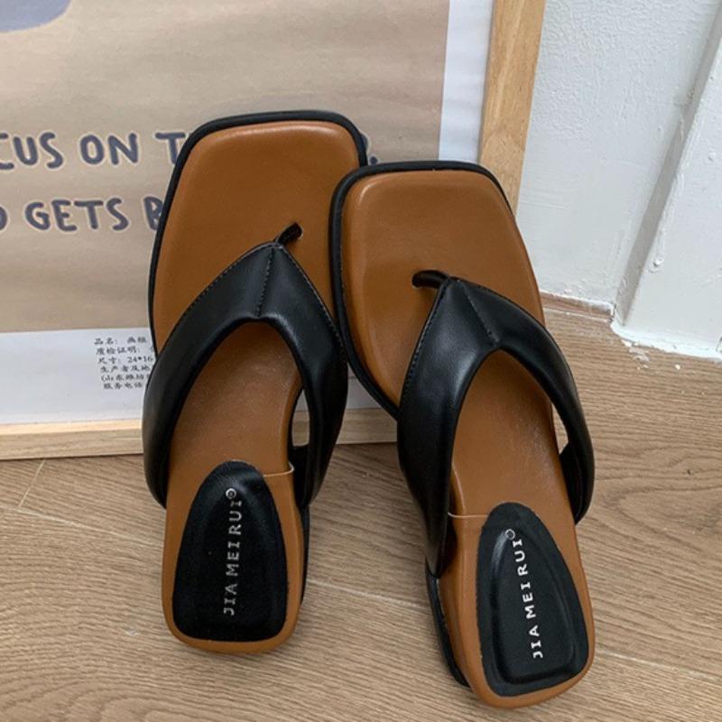 Mode Damen Retro Sommer Zehensteg Keilabsatz Pantoletten Lässig Komfort Absatz Strandurlaub Slides Schuhe Mode Sandalen