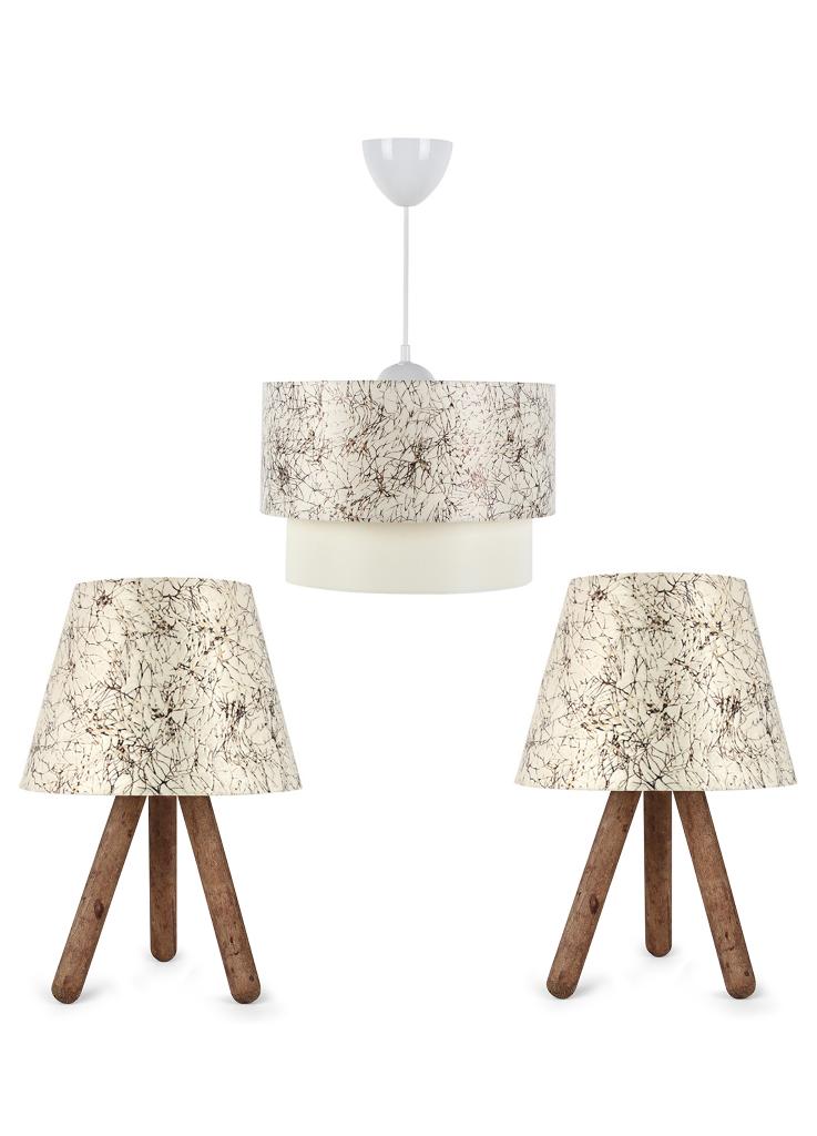 

Art Üçlü Pasta Avize ve Abajur Seti Zeytin Dalı Desen Süet Kumaş Yatak Odası Salon Sarkıt