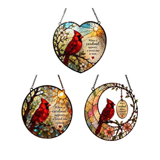 Red Bird Memorial Suncatcher Stained Glass Style Bird on Branch Window Hanging Decor Gift for Loss of Loved