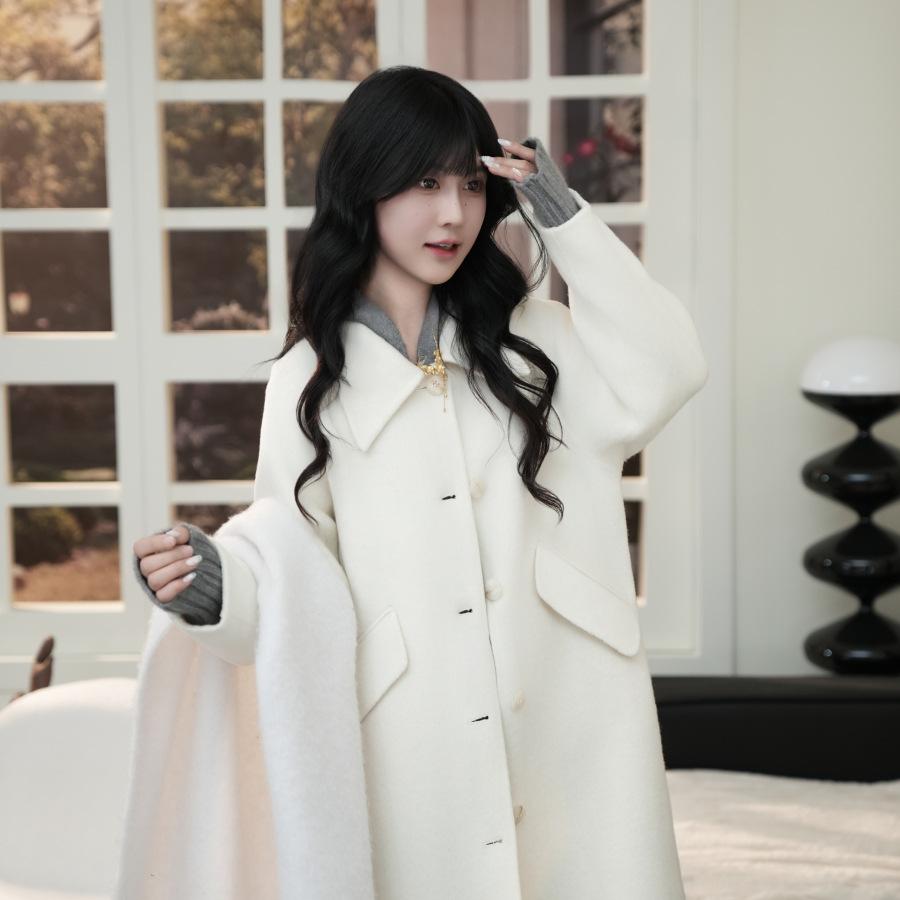Autumn and Winter Temperament Suit Collar Single-breasted Loose and Versatile Knee-length Woolen Jacket 188