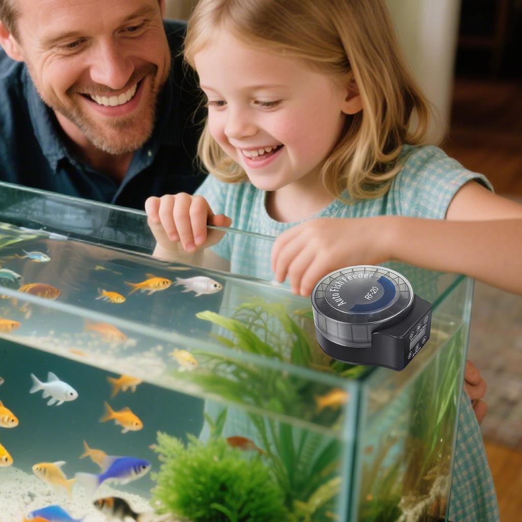 Fish Food Feeder With Adjustable 6-Level Control Automatic Fish Food Dispenser 140ml Timer Tank Feeding For Office Desktop