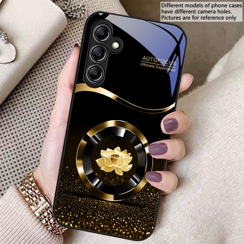 Circle Lotus Golden Dot For Samsung A 20 30 22 23 24 25 26 31 32 33 34 35 42 50 51 52 53 54 55 56 70 71 72 73 glass phone case
