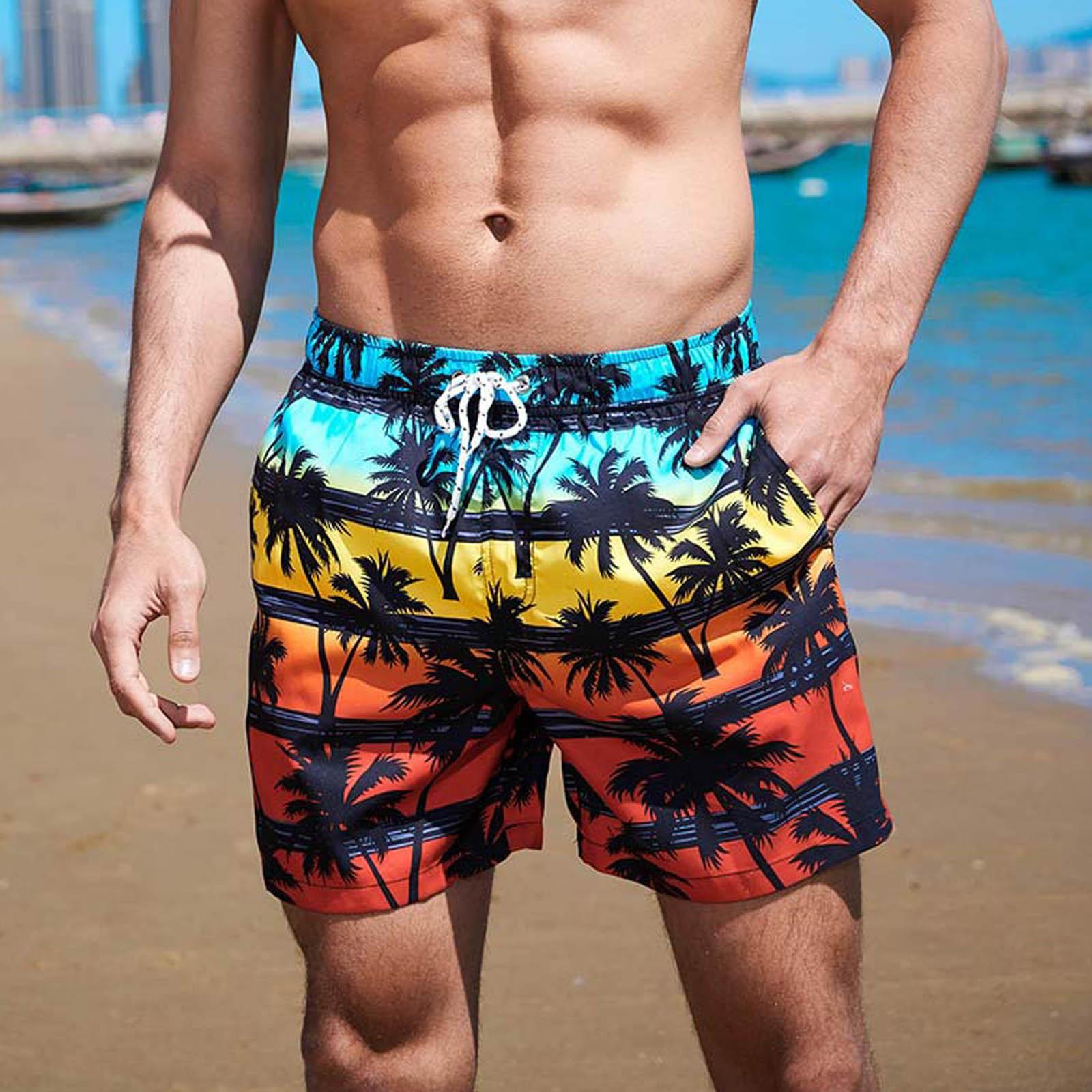 

Мужские быстросохнущие шорты для плавания с гавайским принтом для отдыха и отпуска, пляжные шорты с сеткой, предотвращающие смущение XL оранжевый