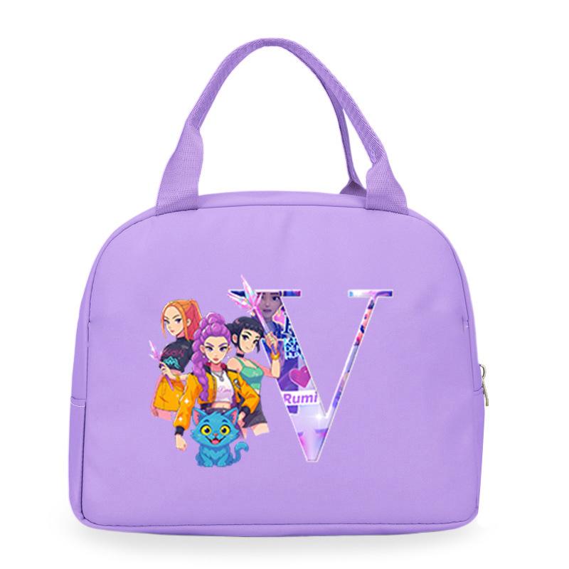 Trend Kpop Anime Cartoon Peripheral 26 Letter Printing Bento Bag Commuter Portable Lunch Box Bag