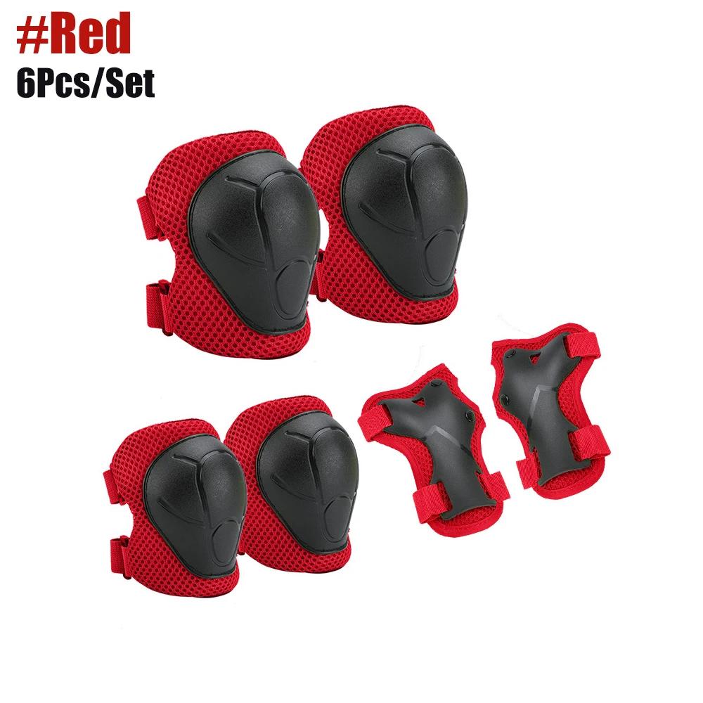 1/6Pcs Kids Safety Gear Set Knee Elbow Wrist Guards For Cycling Skating Protective красный