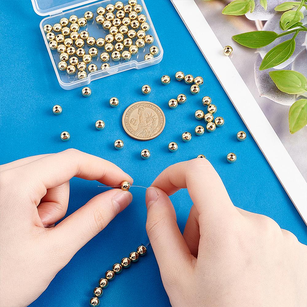 100Pcs Brass Beads, Long-Lasting, Round, Real 18K Gold Plated, 6mm, Hole: 1.2mm