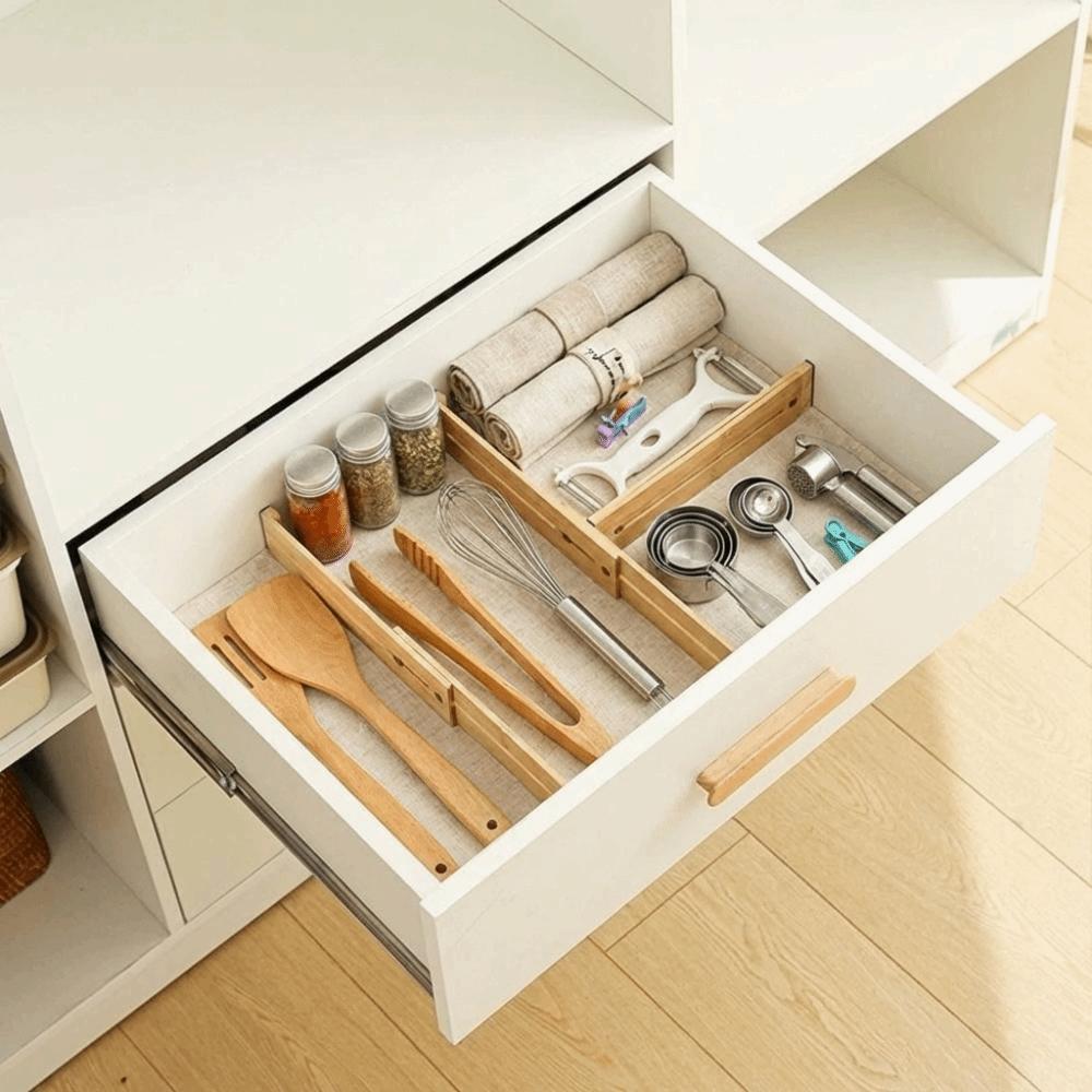 Bamboo Retractable Drawer Dividers Secure Fit Punch-free Expandable Drawer Separators Save Space Creative