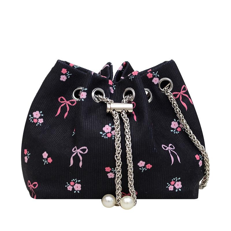 

Сумка-ведро Niche Design с завязками на талии, плиссированная, лето 2024, новый модный тренд, цепочка, одно плечо, женская сумка через плечо чёрный