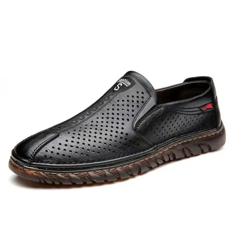 2025 Men's Genuine Leather Shoes Summer Breathable Slip On Business Casual Flats Loafers for Men Classic Moccasins Driving Shoes
