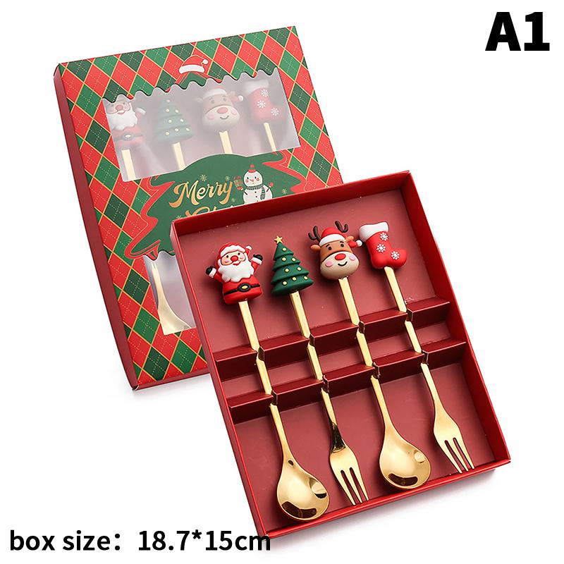 Christmas Fork And Spoon Set, Christmas Gift Box Tableware, Stainless Steel Tableware, Coffee, Tea And Dessert Fork And Spoon