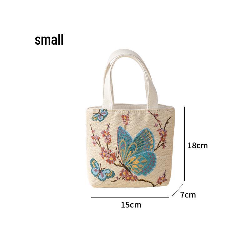 

Сумка-тоут з канвасу з жаккардовою вишивкою в етнічному стилі для жінок - Повсякденна, Маленька, Сумка на блискавці