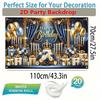 2D Happy Birthday Background Cloth Blue Gold with Candles, Gifts & Glitter Banner