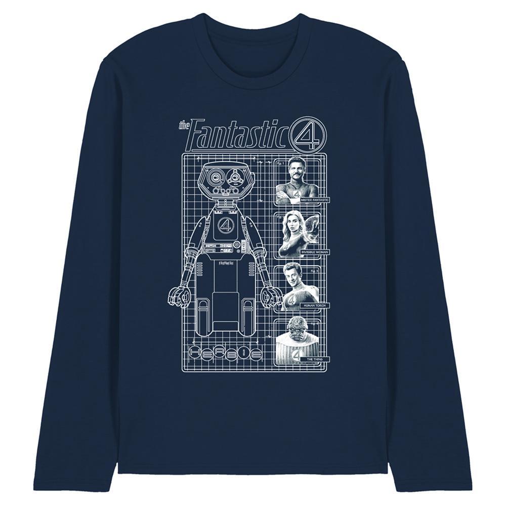 Fantastic Four Unisex Adult First Family And Herbie Blueprint Long-Sleeved T-Shirt