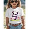 Europese maten Zomer Mode T-shirt met Korte Mouwen voor Meisjes met een Bloemenprint En een Cartoon Panda die Rent, een Veelzijdig Casual Top