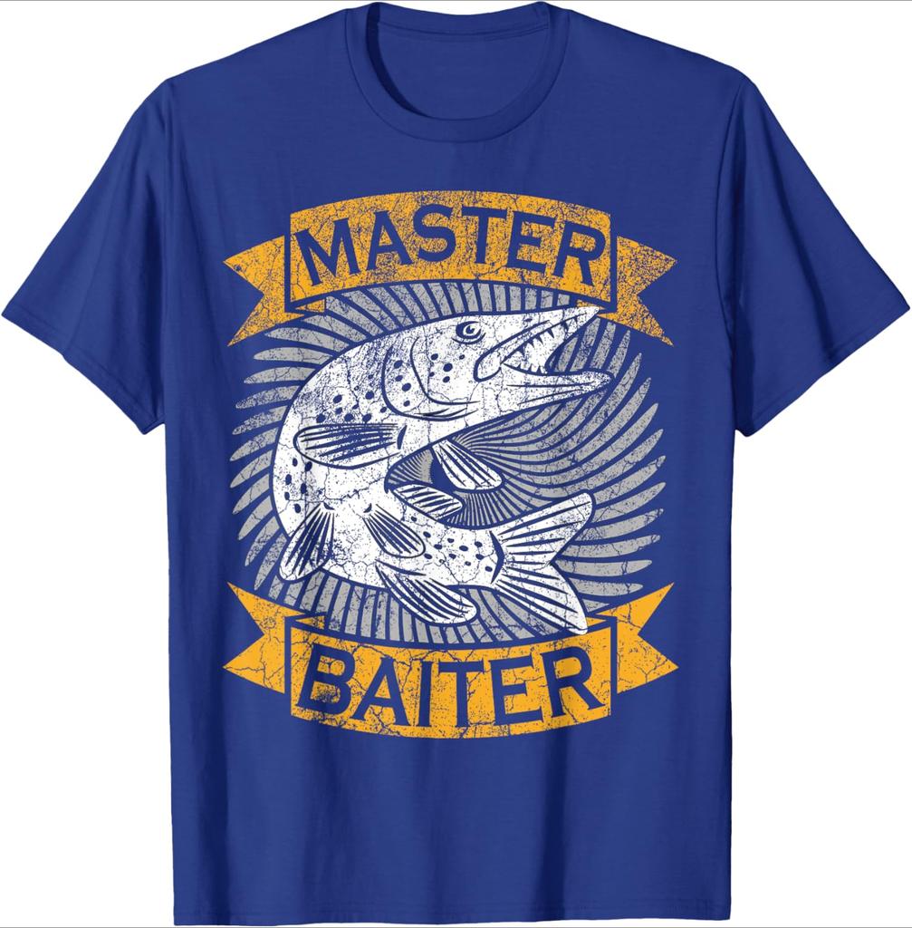 Master Baiter Funny Pike Fishing Gift Ice Fishing Musky pattern design 100 cotton Oneck short sleeve printed mens Tshirt