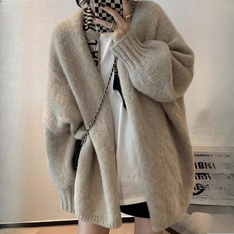 

Осенний женский трикотажный свитер-кардиган в корейском стиле, мягкий и уютный, с высококлассной аурой, верхняя одежда L бежевый