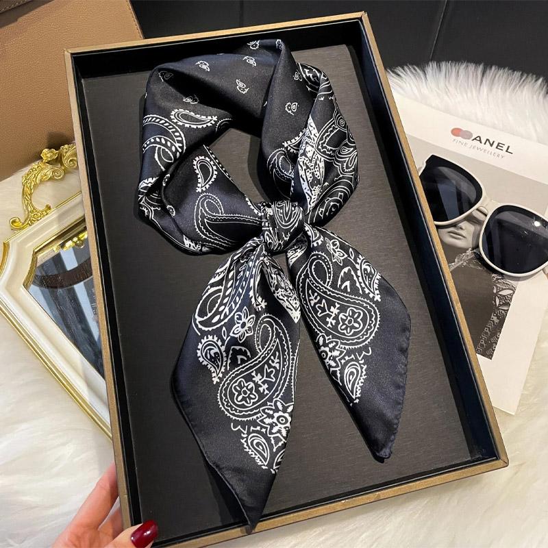 Luxury Silk Shawl Print Headscarf Versatile Hair Wrap Neckerchief Female Satin Square Scarf Women Headband Foulard Hijab Bandana
