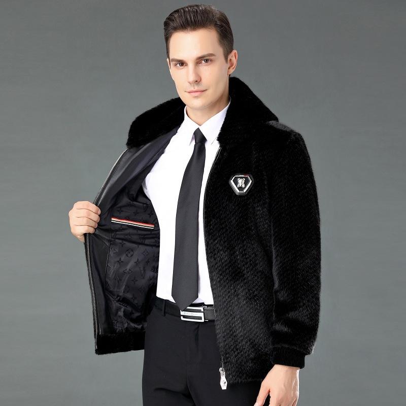 Winter Young and Middle-aged Men's North American Mink Velvet Fur Coat Short Thickened Warm Men's Trendy Cold-proof Coat