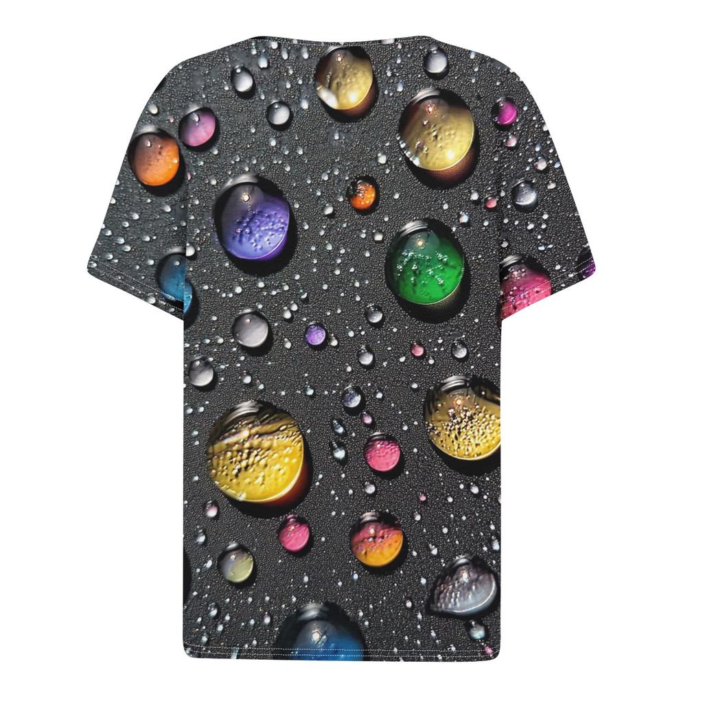 Women's T Shirt Tee Print Button Short Sleeve Daily Weekend Fashion Basic V- Neck Regular Top