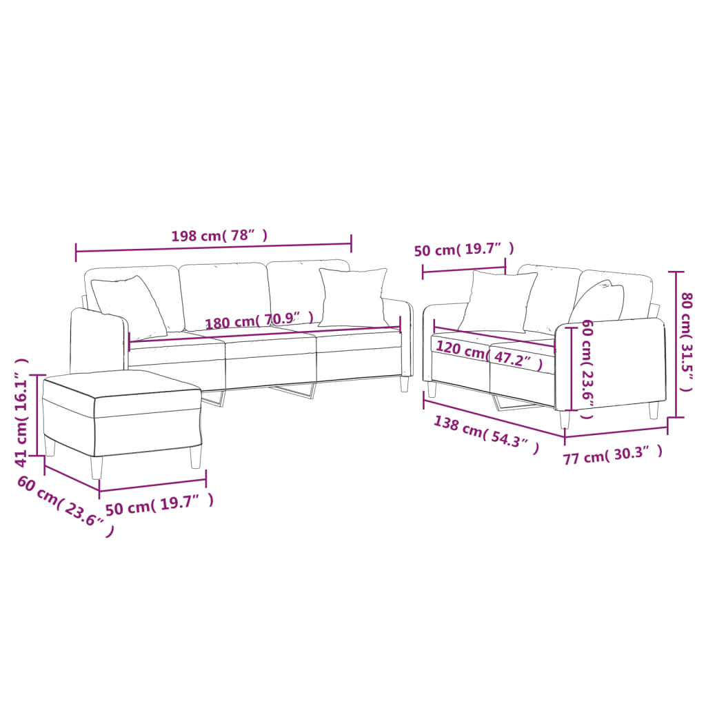3 Piece Sofa Set with Cushions Light Grey Fabric