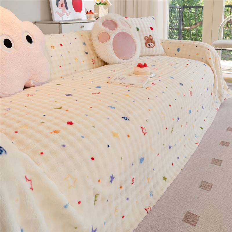 Dopamine plush sofa cover cloth thickened rabbit velvet seat cushion winter new irregular straight row anti-skid pad 180*130cm