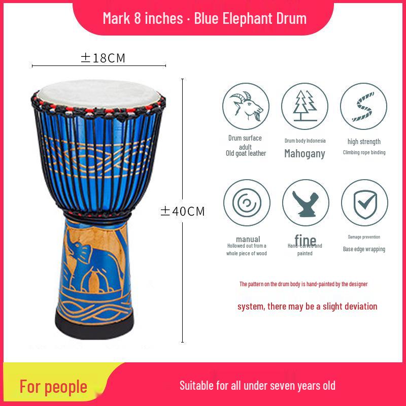 8-Inch Beginner African Drum with Goat Skin for Kindergarten Practice, Indonesia Painted Percussion.