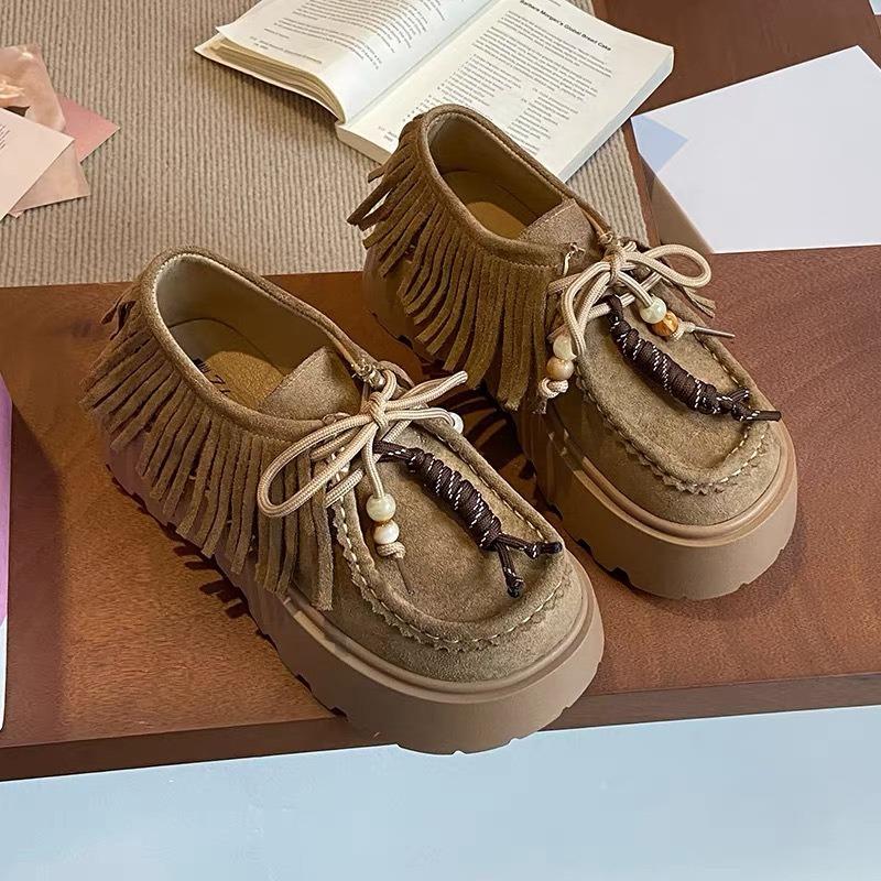 Shoes Women's New Autumn Retro All-inclusive Tassel Thick-soled Heightening Muffin Shoes Casual Shoes