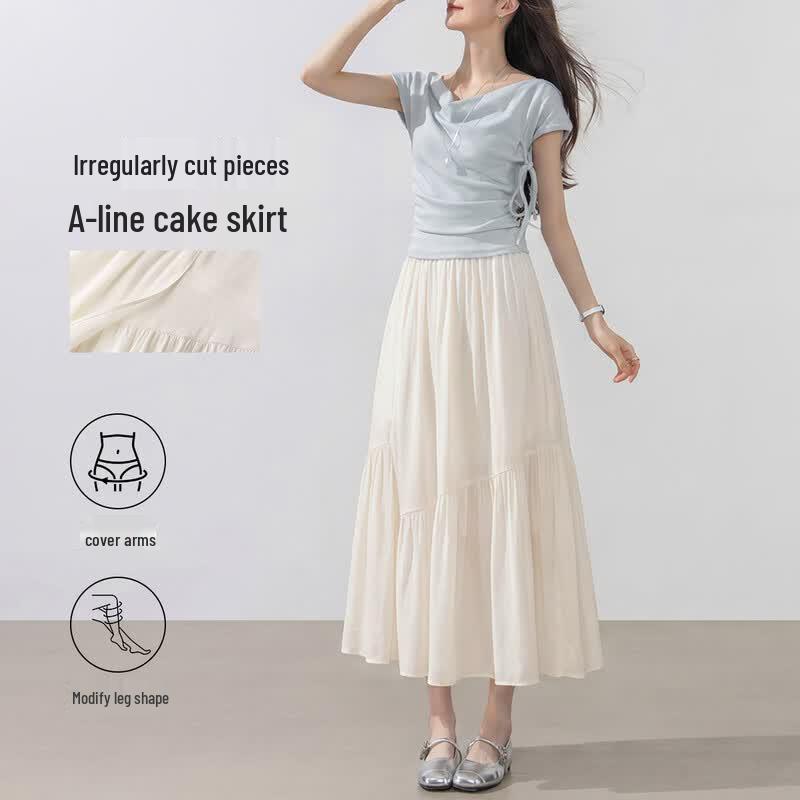 Asymmetrical High-Waisted A-Line Skirt L