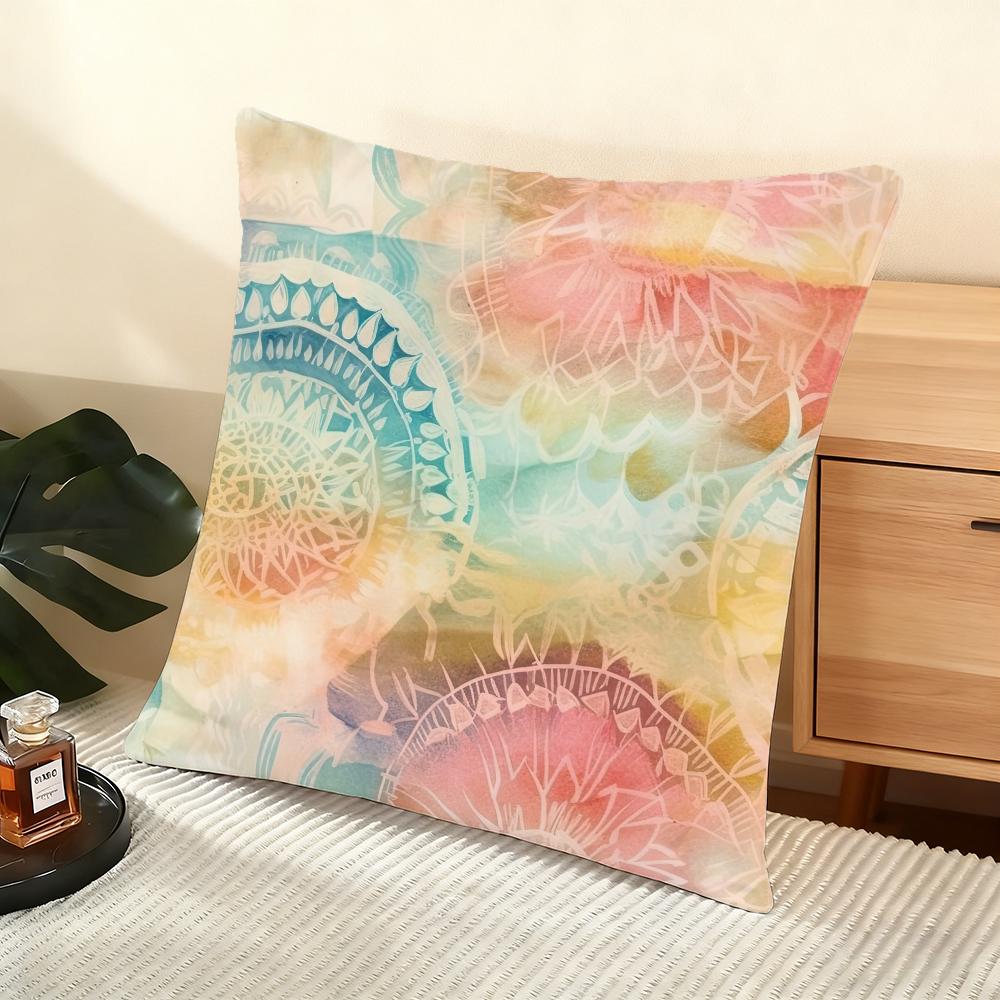 Floral Mandala Pattern Cushion Cover Soft Short Plush Pillow Cover Smooth Cozy Texture Aesthetic Cushion Case Home Decor