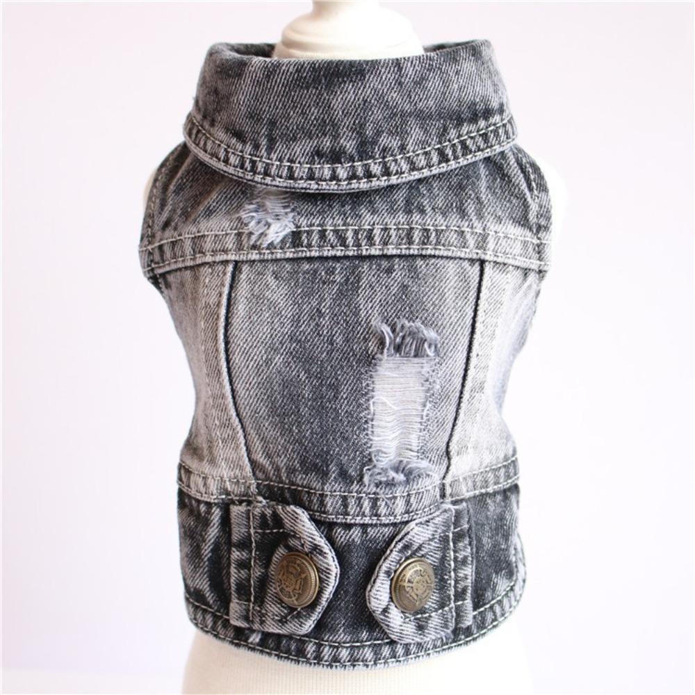 Pet Cat, Small and Medium-sized Dog, Dog Clothes, Personalized Holes, Denim Vest, Vest, Spring, Autumn and Winter