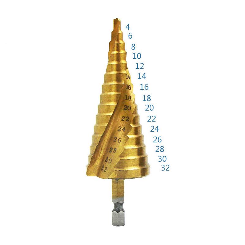 HSS TitaniumCoated Spiral Groove Step Drill Bit Or Straight Grooved Drill Bits 312 412 420 432 For Wood Metal Hole Cutter