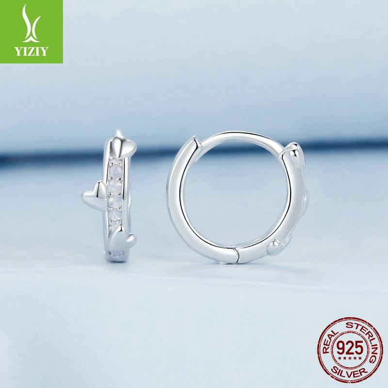 Simple Pink Love Ear Buckle Women, Romantic Girl Heart-Shaped S925 Sterling Silver Earrings Earrings